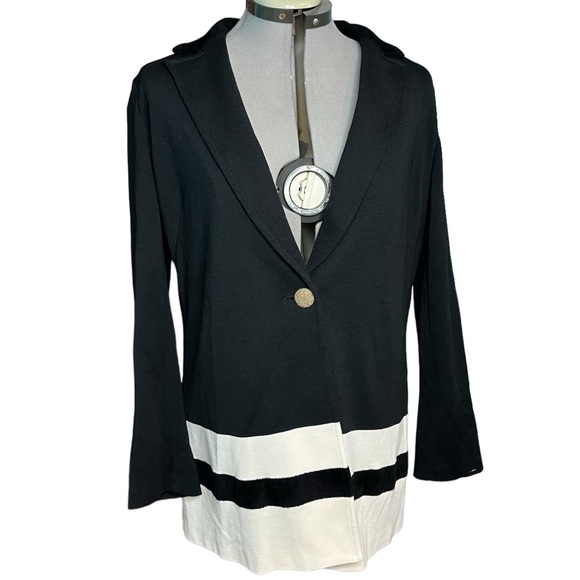 St John Knit One Button Topper Caviar & Cream Jacket Women’s Size 10 With Tags - Picture 7 of 12